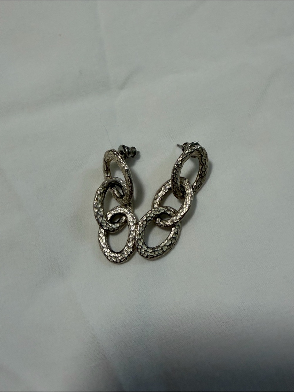 Textured Silver Linked Hoop Drop Earrings